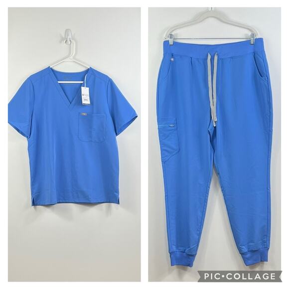 Figs New Technical Collection Blue Scrub Set Womens XL Catarina Top Jogger Pants